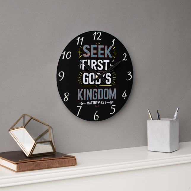Unveiling Grace: Seek First, Gods Kingdom Large Clock (Office)