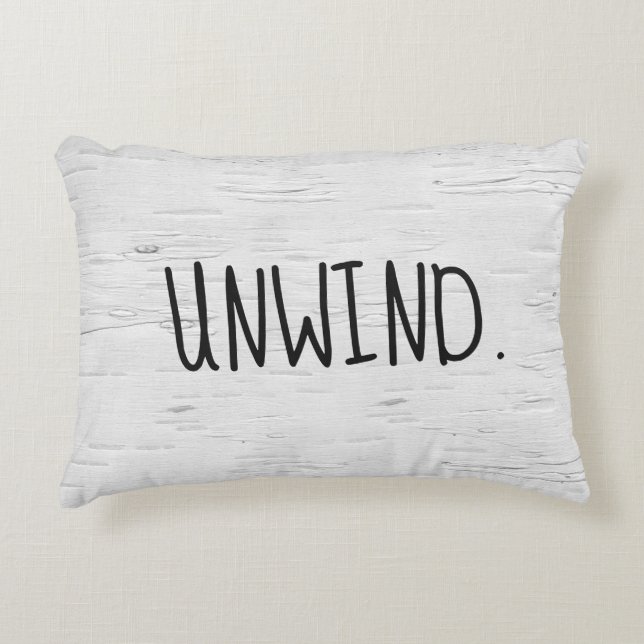 UNWIND Text On Birch Tree Decorative Cushion (Front)