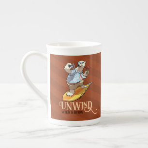 Unwind With A Brew Funny Surfing Polar Bear Bone China Mug
