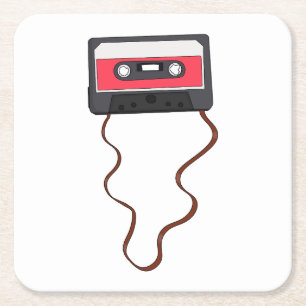 Unwound Cassette Tape Mixtape Retro Vintage Square Paper Coaster
