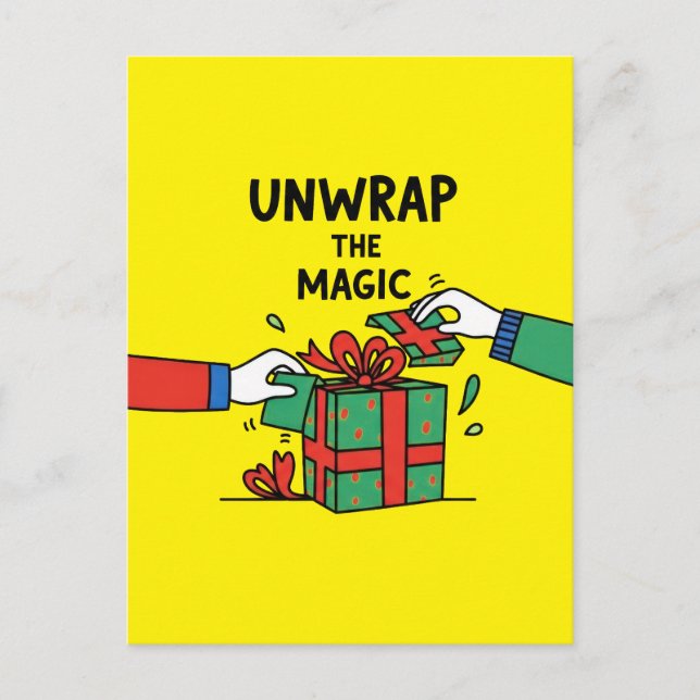 Unwrap the Magic Christmas Gift Postcard (Front)