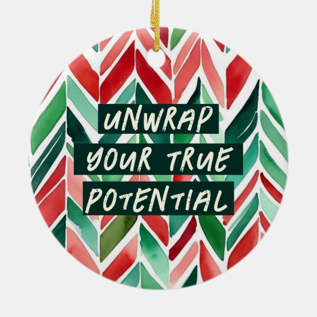 Unwrap Your True Potential Christmas Ceramic Ornament (Back)