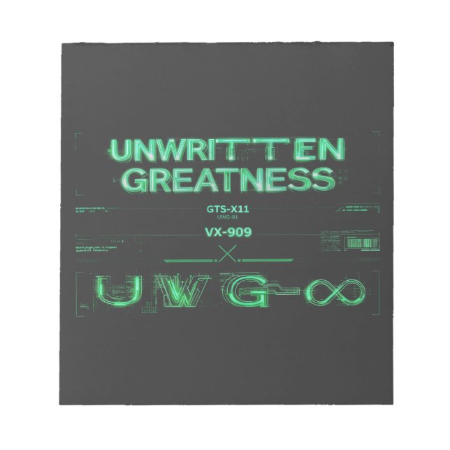 "Unwritten Greatness" Cyberpunk Notepad (Front)