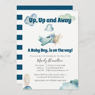 Up And Away Aeroplane Baby Shower Invitation