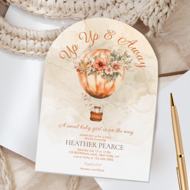 Up and Away Boho Hot Air Balloon Baby Shower Invitation (Creator Uploaded)