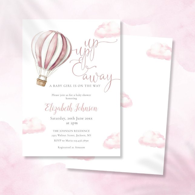 Up And Away Girl Pink Hot Air Balloon Baby Shower Invitation (Up And Away Girl Pink Hot Air Balloon Baby Shower Invitation)