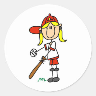 Up at Bat Girl Baseball Player Tshirts Classic Round Sticker