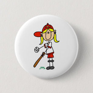 Up At Bat Girl Stick Figure Baseball Gifts 6 Cm Round Badge