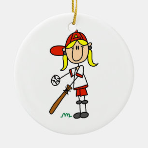 Up At Bat Girl Stick Figure Baseball Gifts Ceramic Ornament