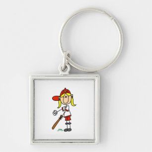 Up At Bat Girl Stick Figure Baseball Gifts Key Ring
