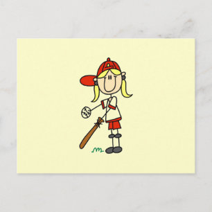 Up At Bat Girl Stick Figure Baseball Gifts Postcard