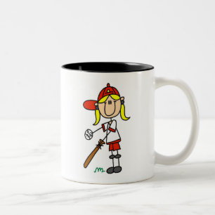 Up At Bat Girl Stick Figure Baseball Gifts Two-Tone Coffee Mug