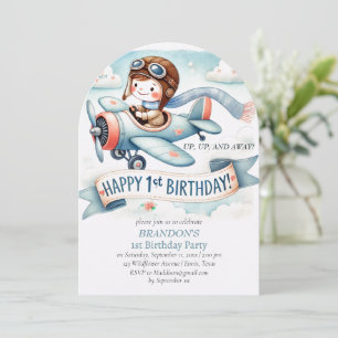 Up & Away 1st Birthday Boy Aeroplane Invitation