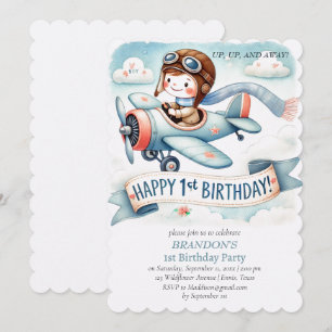 Up & Away 1st Birthday Boy Aeroplane Invitation