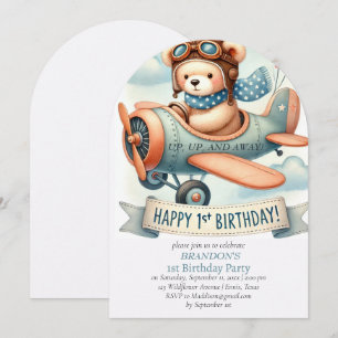 Up & Away 1st Birthday Boy Aeroplane Invitation