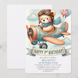 Up & Away 1st Birthday Boy Aeroplane Invitation