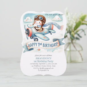Up & Away 1st Birthday Boy Aeroplane Invitation