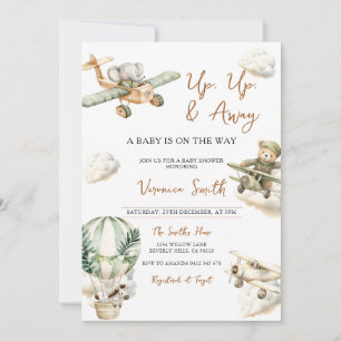 Up & Away, Hot Air Balloon Airplane Baby Shower Invitation