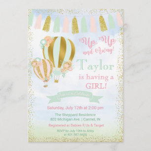 Up & Away Hot Air Balloon Baby Shower Invitation
