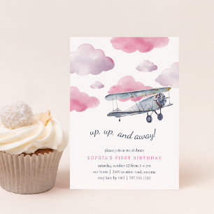 Up & Away   Vintage Aeroplane Birthday Party Invit Invitation