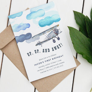 Up & Away   Vintage Aeroplane Birthday Party Invit Invitation