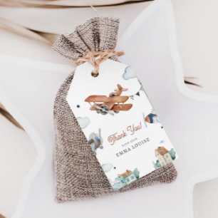 Up & Away, Vintage Watercolor Aeroplane Baby Showe Gift Tags