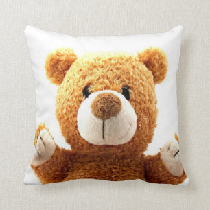 Up close cute brown teddy bear pillow