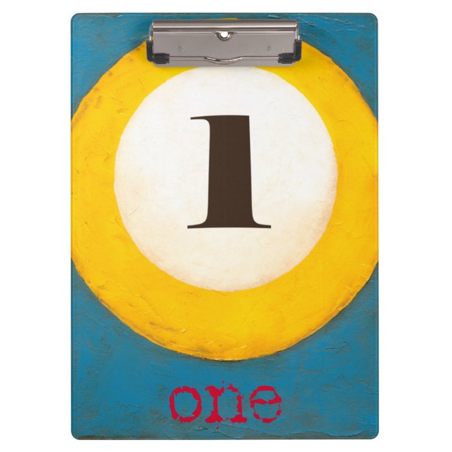 Up Close Painting of Number One Pool Ball Clipboard (Front)
