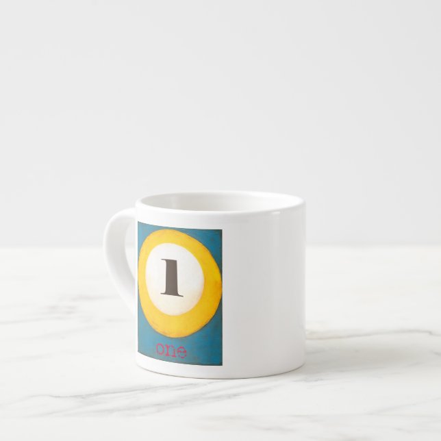 Up Close Painting of Number One Pool Ball Espresso Cup (Front Left)