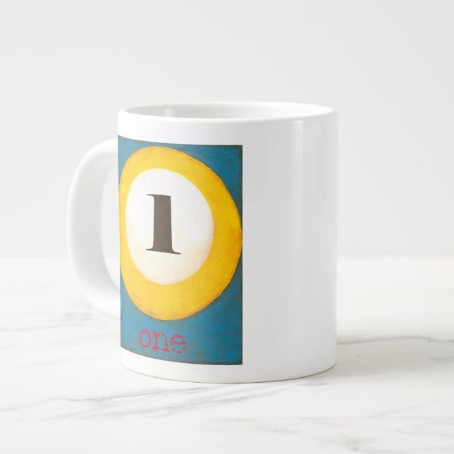 Up Close Painting of Number One Pool Ball Large Coffee Mug (Front Left)