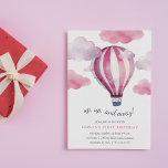 Up in the Air Kids Birthday Party Invitation<br><div class="desc">Up,  up,  and away! Our sweet kids birthday invitations feature a pink and white striped watercolor hot air balloon flying through fluffy pink clouds. Personalise with your birthday party details beneath. Cards reverse to solid pale pink.</div>