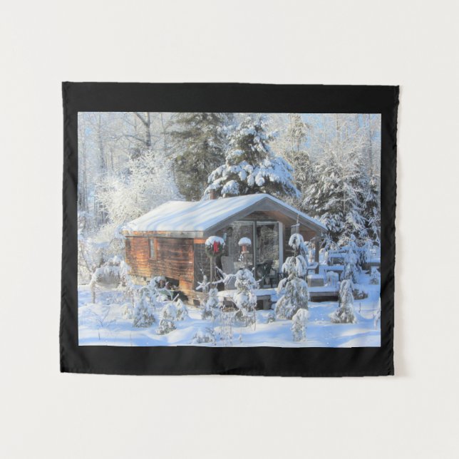 Up North Winter Cottage Tapestry (Front (Horizontal))
