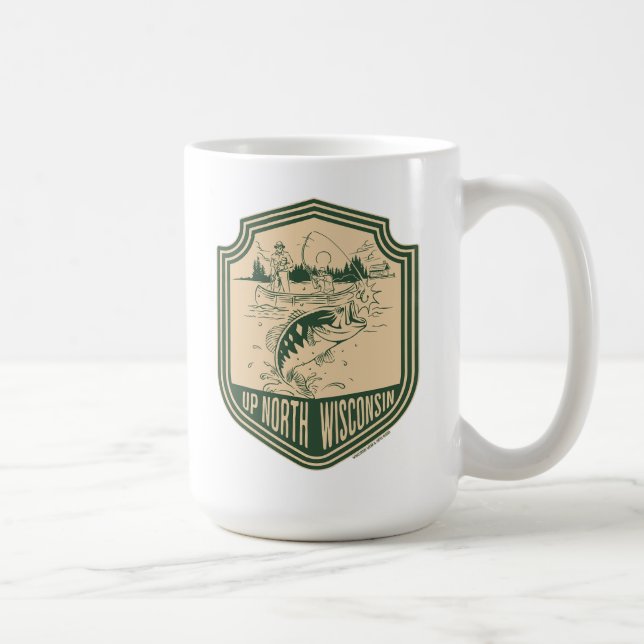 Up North Wisconsin Fishing Badge Coffee Mug (Right)