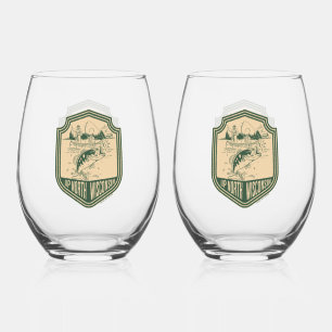 Up North Wisconsin Fishing Badge Stemless Wine Glass