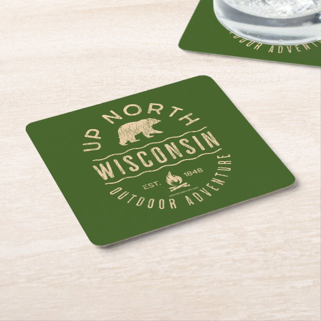 Up North Wisconsin Square Paper Coaster (Angled)