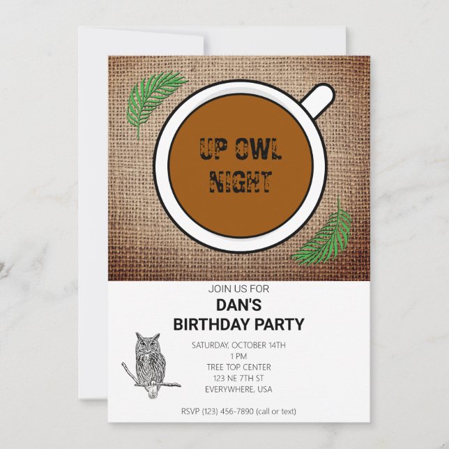 Up Owl Night Party Invitation (Front)