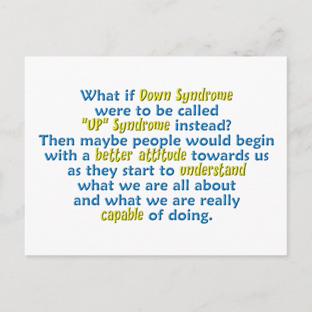 "UP" Syndrome Postcard (Front)
