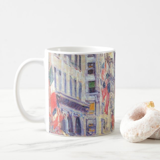 Up the Avenue from 34th Street, May 1917 by Hassam Coffee Mug (With Donut)