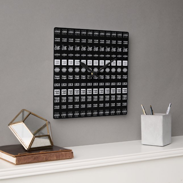 Up to 12 Different Logos or Uploaded Images Square Wall Clock (Office)