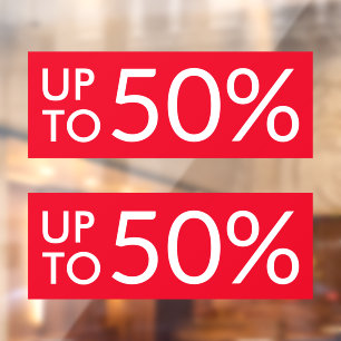 Up to custom % sale sign red window cling