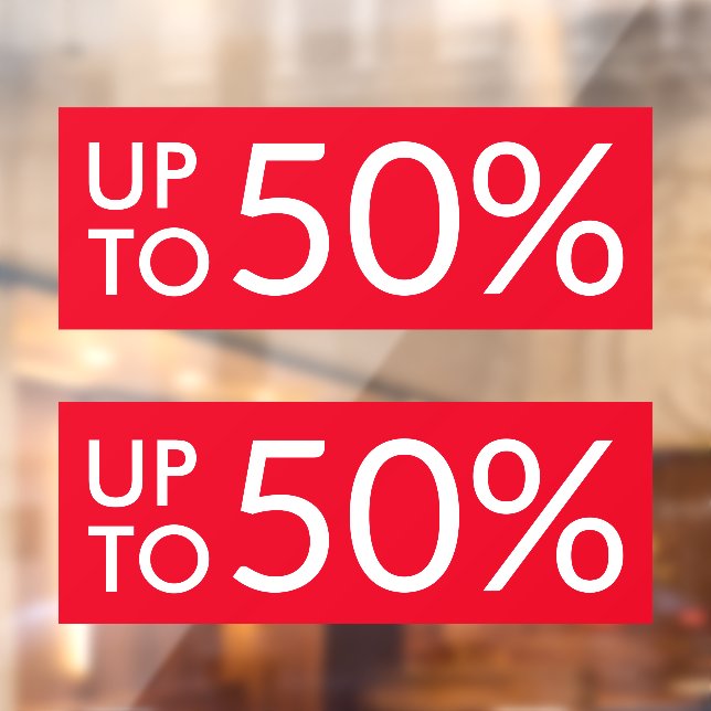 Up to custom % sale sign red window cling (Sheet 2)