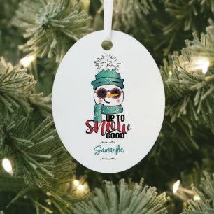 Up Too Snow Good - Snowman in Hat and Scarf Photo Metal Tree Decoration