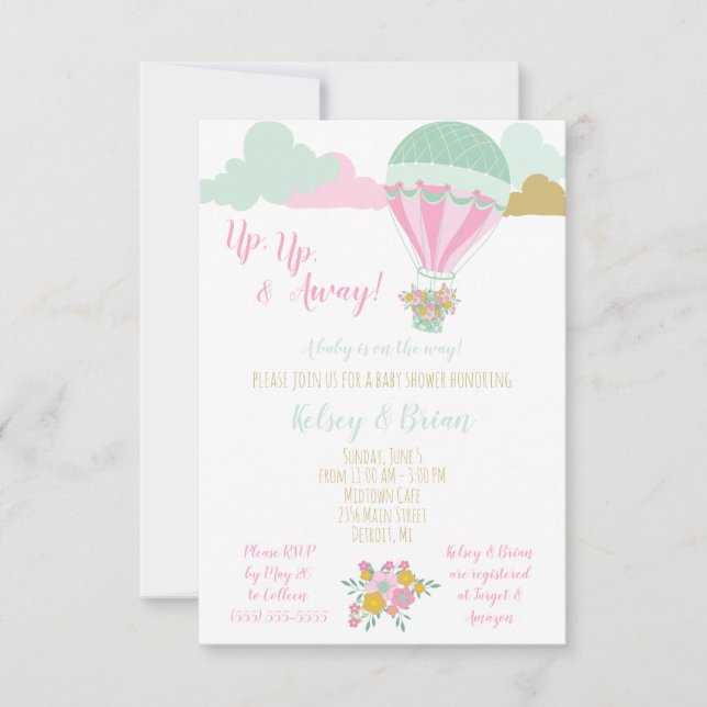 Up, Up, and Away!  A baby is on the way!   Invitation (Front)