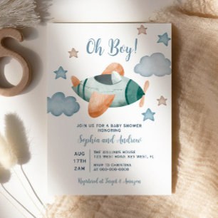 Up Up and Away Aeroplane Baby Shower Invitation