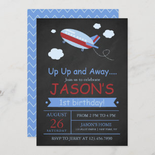 Up Up and Away Aeroplane Chalkboard Birthday Party Invitation