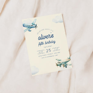 Up Up and Away Aeroplane Flight Birthday Invite