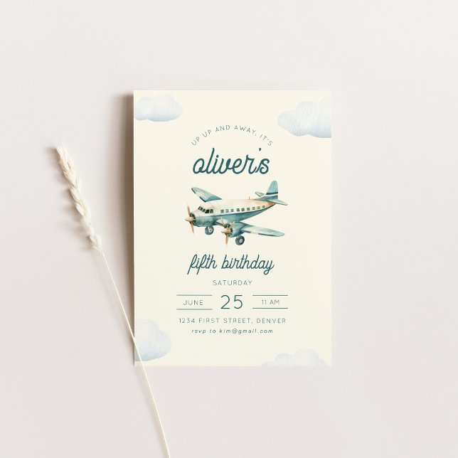 Up Up and Away Aeroplane Flight Birthday Invite (Creator Uploaded)