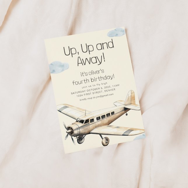 Up Up and Away Aeroplane Flying Birthday Invite (Creator Uploaded)