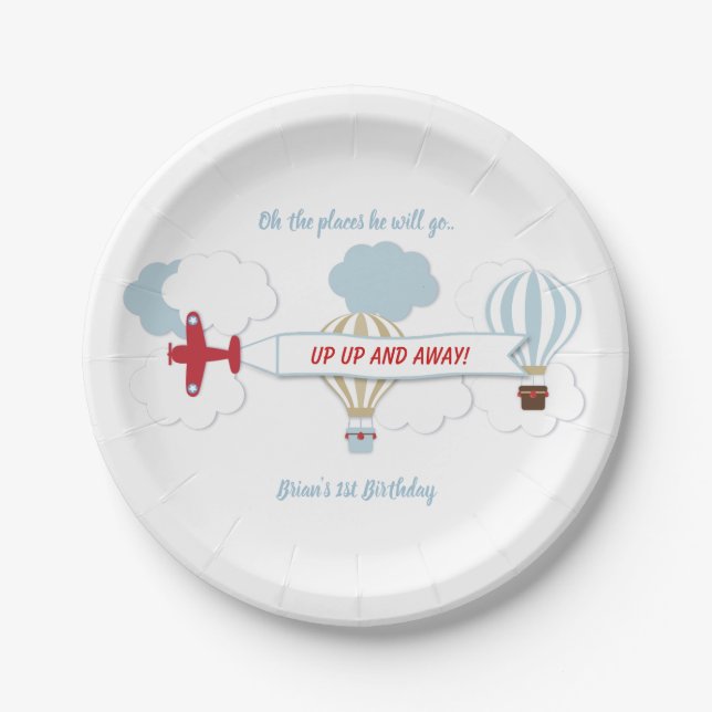 Up Up And Away/ Aeroplane Paper Plate (Front)
