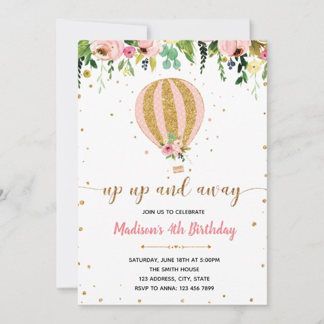 Up up and away birthday invitation (Front)